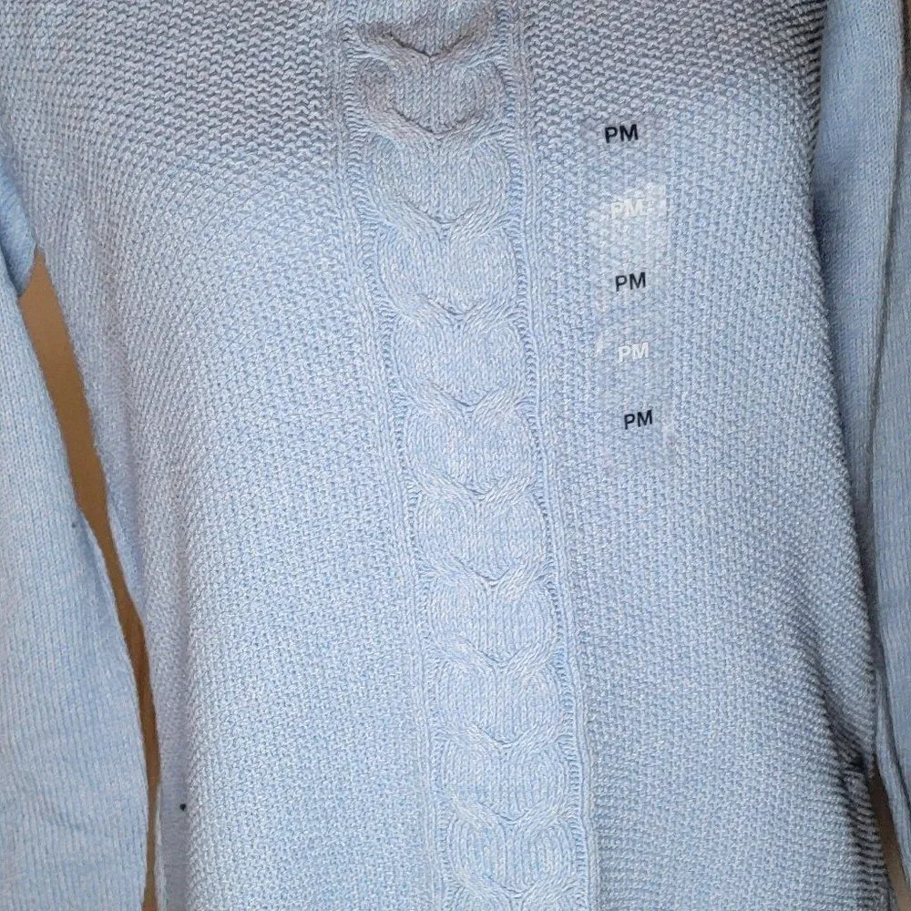 Karen Scott Womens Blue Cable Knit Long Sleeve Round Neck Pullover Sweater Sz PM